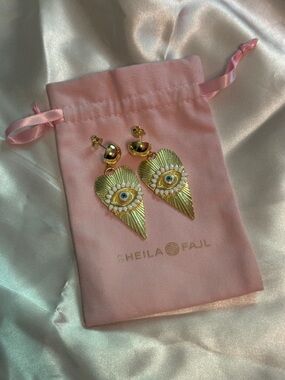 Sheila Fajl Gold Love Me Earrings with White Resin